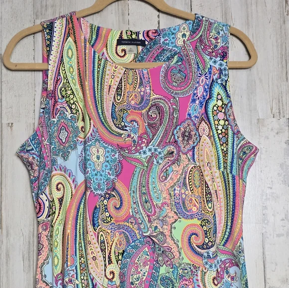 Tommy Hilfiger Sleeveless Knee Length Shift Dress Size 8 Spring Summer Paisley - Picture 2 of 11